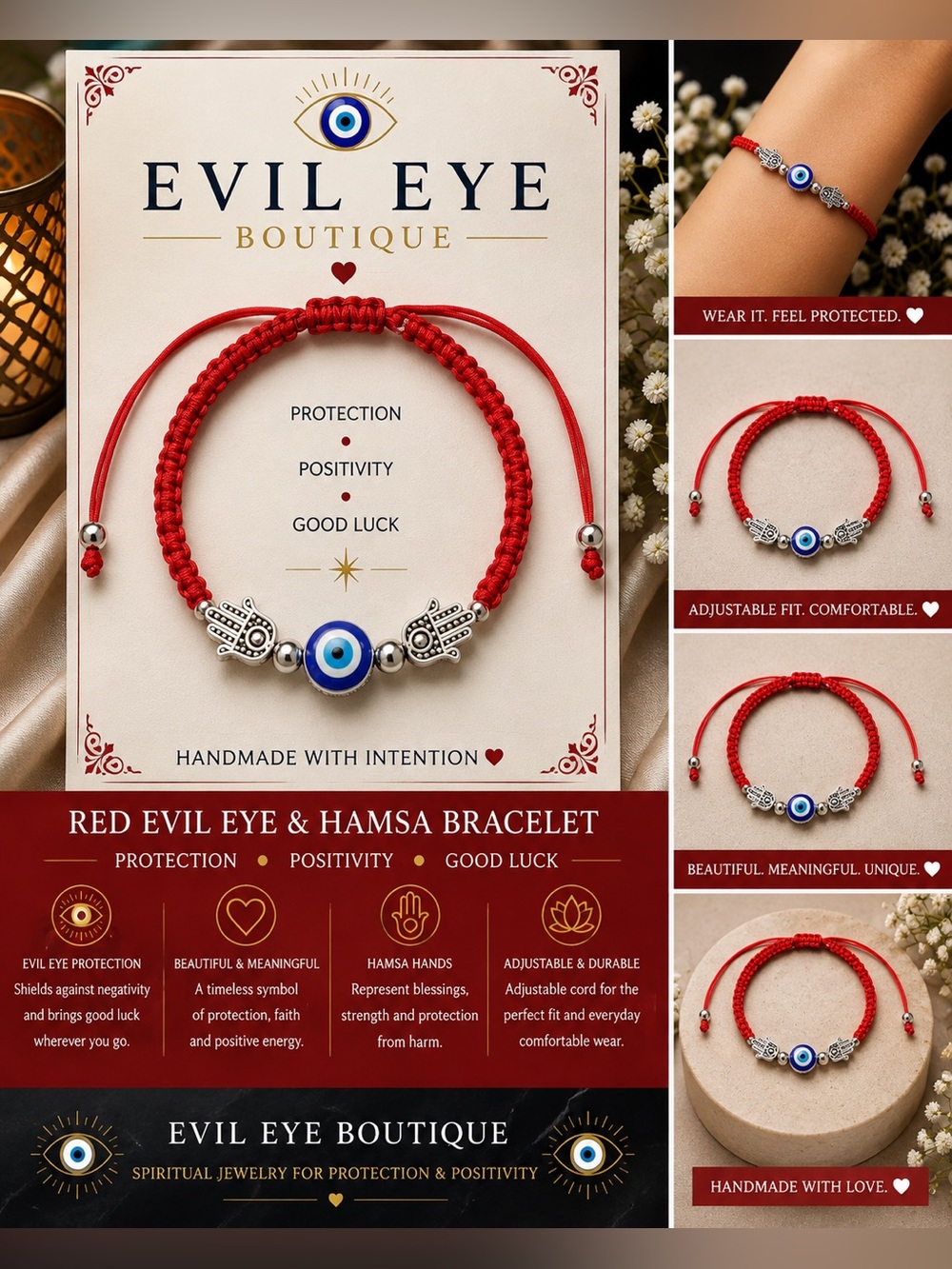 🪬🧿Red Evil Eye & Hamsa Bracelet🪬❤️